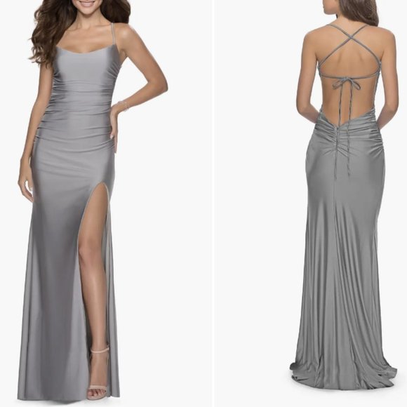 La Femme Dresses & Skirts - La Femme - 28296 Long Tie-Up Back High Leg Slit